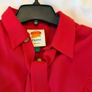 FARM Rio Scarlet Red Pleated Jumpsuit with Gold Buttons and tie front EUC